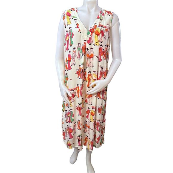 Natori Geisha Mandarin Print Sleeveless Dress in Size Large - Picture 1 of 7